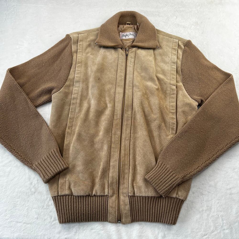 Mister Marr Vintage Leather Knit Suede Jacket men's size Large Beige